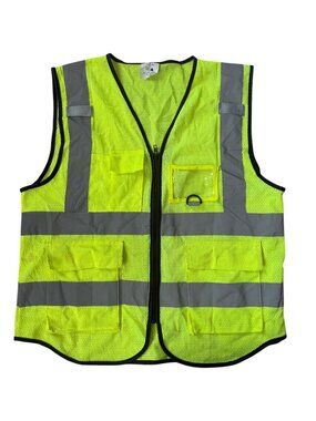 Ticonn men's high visibility lime zip up v-neck safety vest with pockets medium